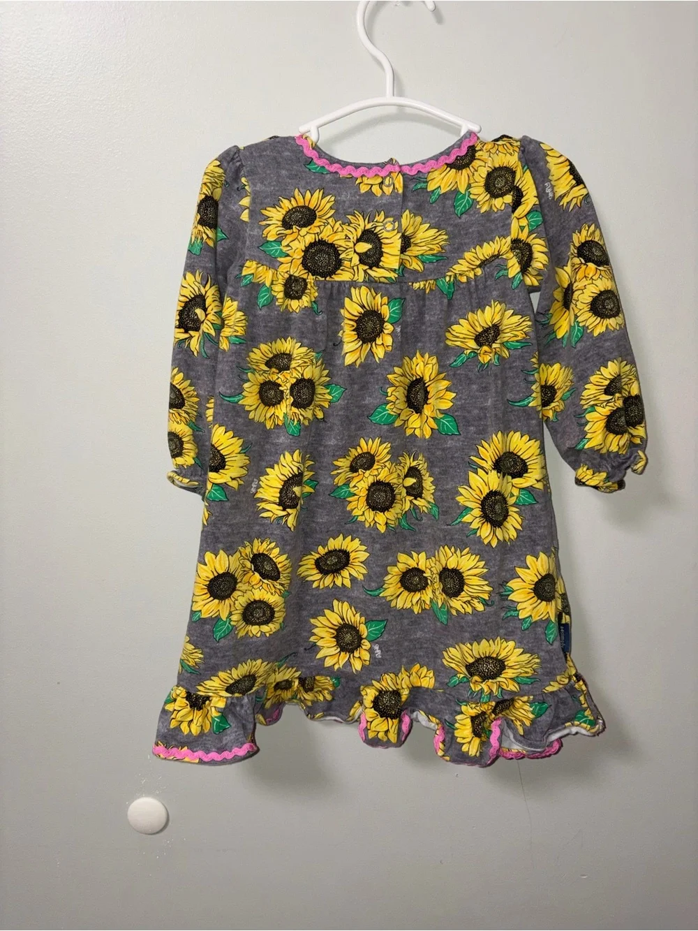 Simply Southern Gray & Yellow Sunflower Dress/Nightgown Ruffle Hem 2T